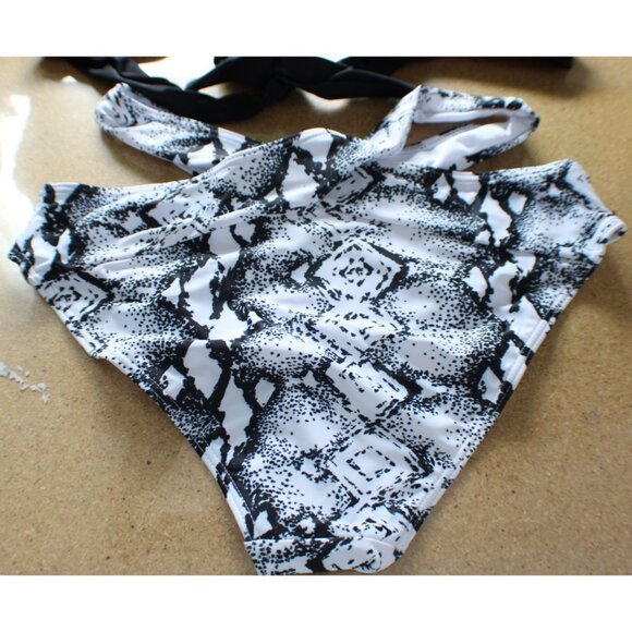 NEW 2-Pc Swimsuit Sz M High Waisted Bikini Set Black Snakeskin Bottoms Holipick - Picture 5 of 10